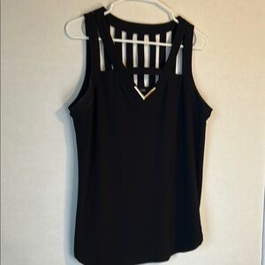 AUW Elegant Black Strappy Cutout Caged w/Gold Front Accent Tank Sz L